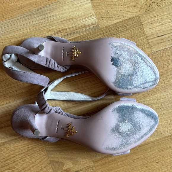 PRADA BLUSH SUEDE HEEL SANDAL - Picture 9 of 12